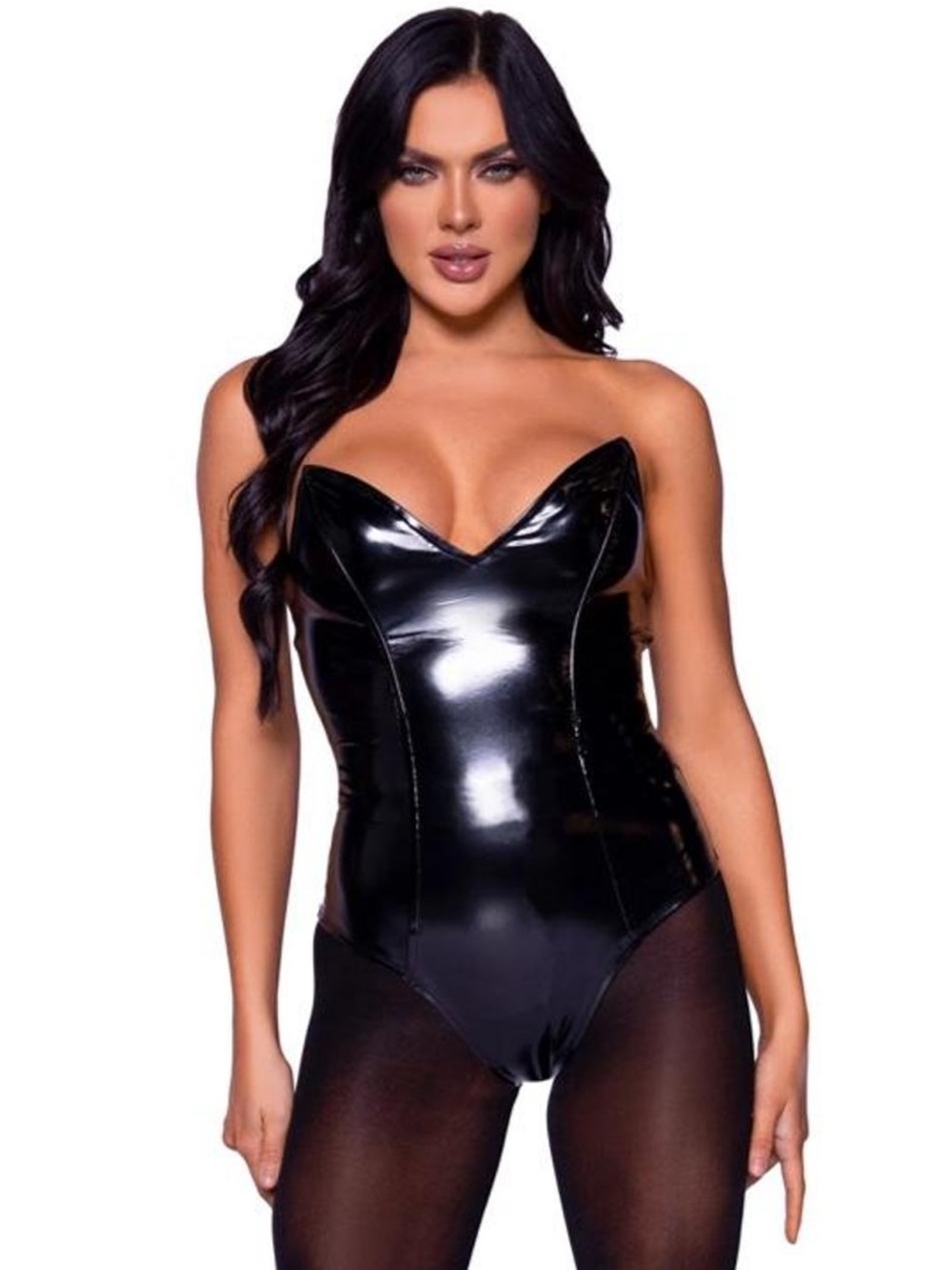 Leg Avenue Black Strapless Faux Leather Bodysuit